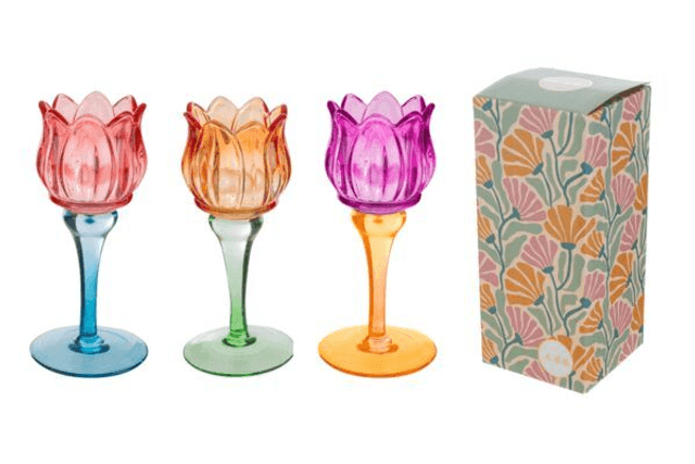 Le Stelle - Portacandela Tulip Alto Vetro Colorato 3 colori assortiti